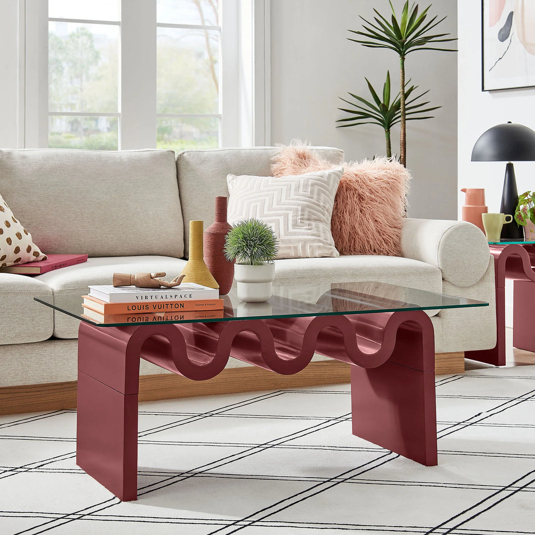 Mesa de centro ondulada con vidrio templado Oliver