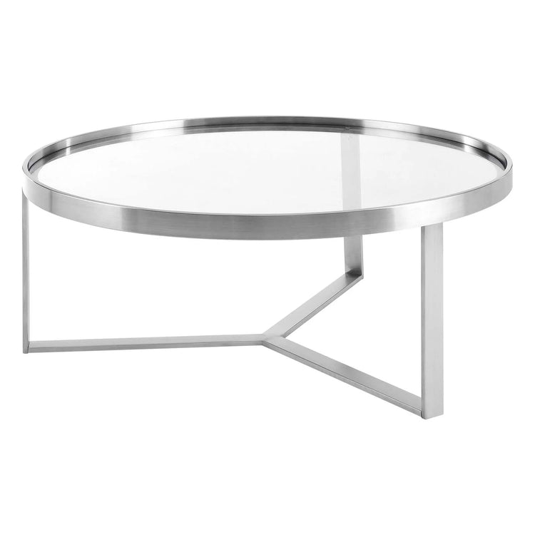 Mesa de centro con vidrio templado redondo Oriol color gris.