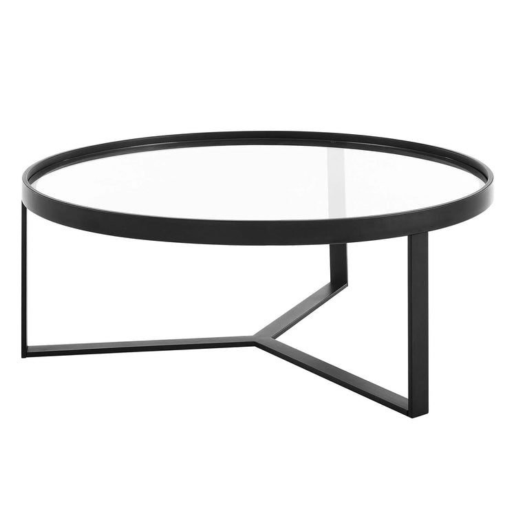 Mesa de centro con vidrio templado redondo Oriol color negro.