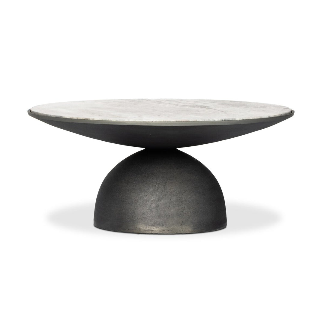 Mesa de centro de mármol gris río y aluminio Nyx.
