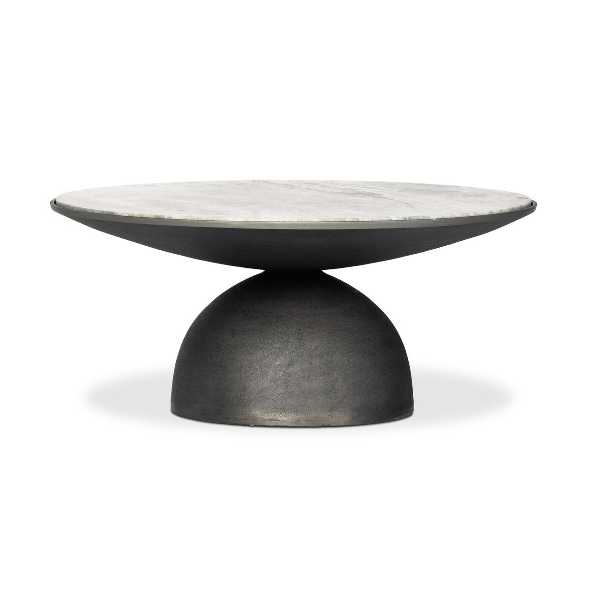 Mesa de centro de mármol gris río y aluminio Nyx.