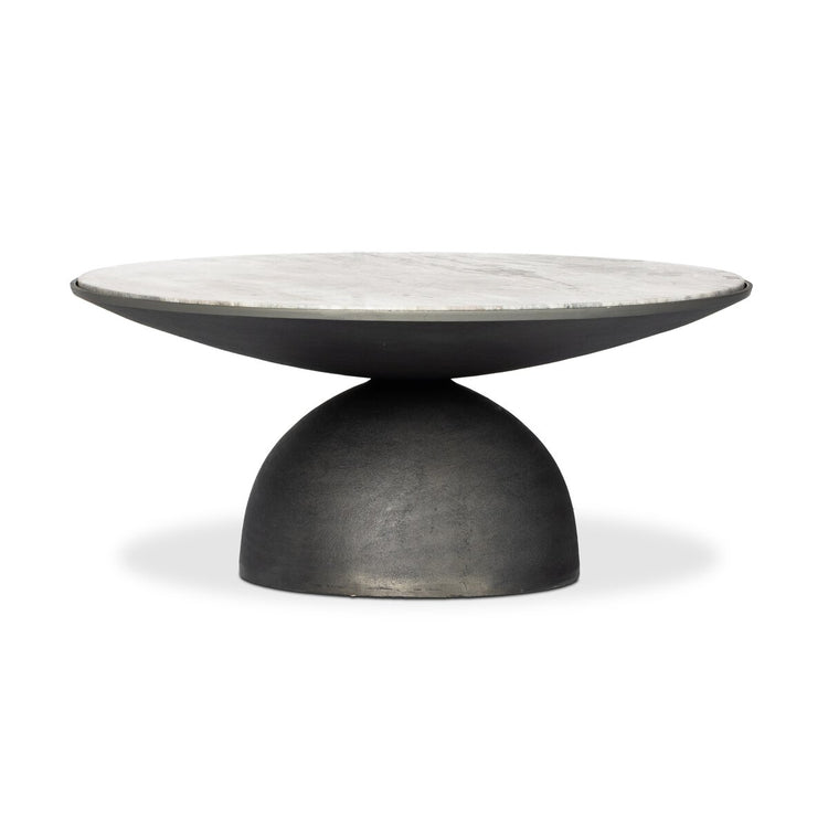 Mesa de centro de mármol gris río y aluminio Nyx.
