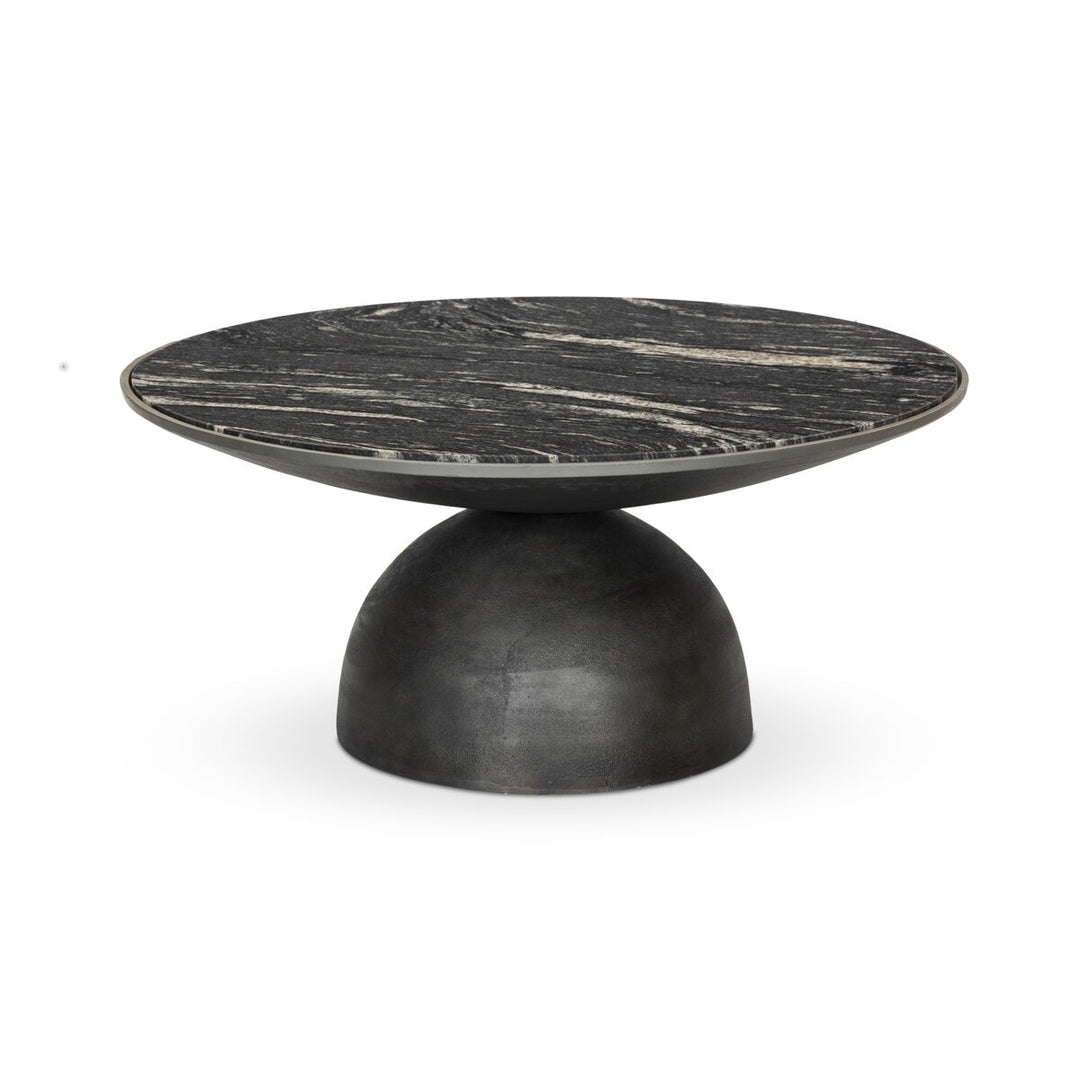 Mesa de centro de mármol negro pulido y aluminio Nyx.