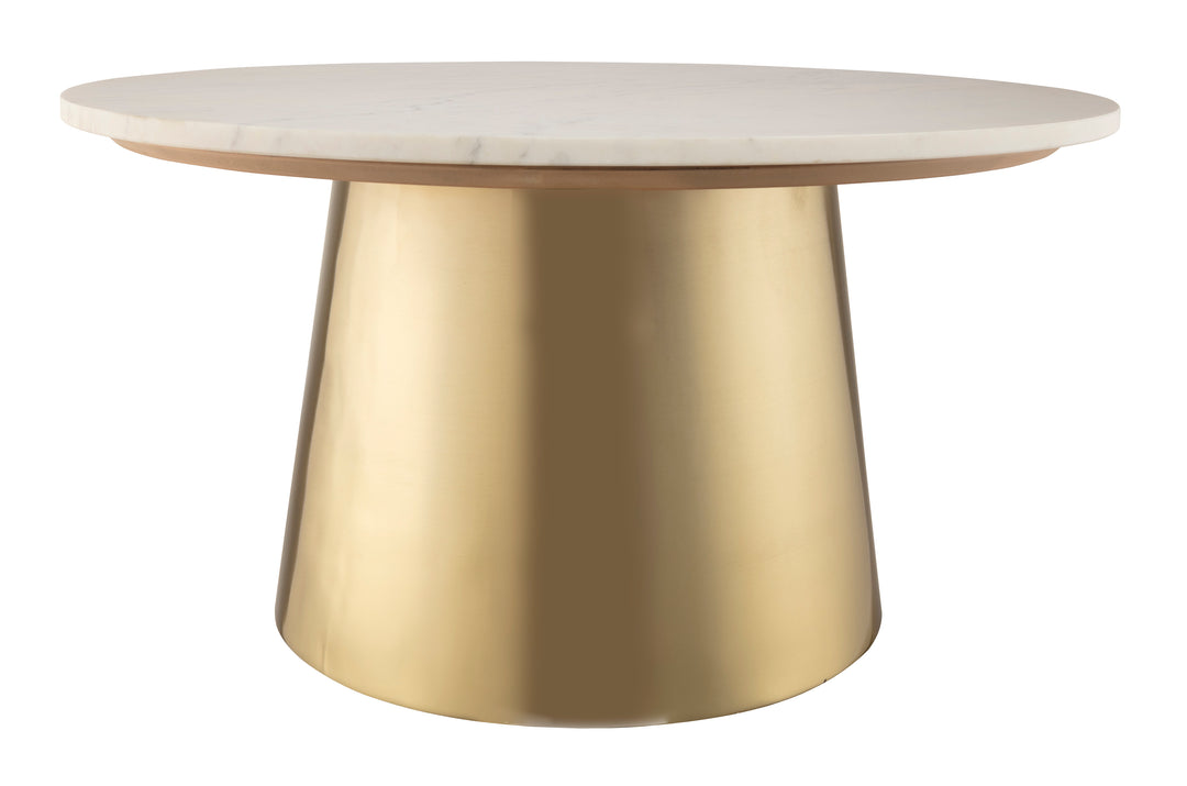 Mesa de centro moderna circular dorada con mármol blanco Oval