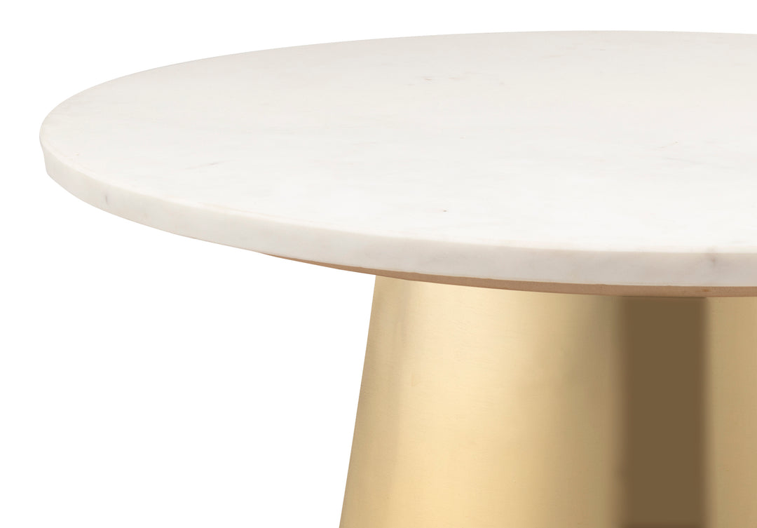 Mesa de centro moderna circular dorada con mármol blanco Oval