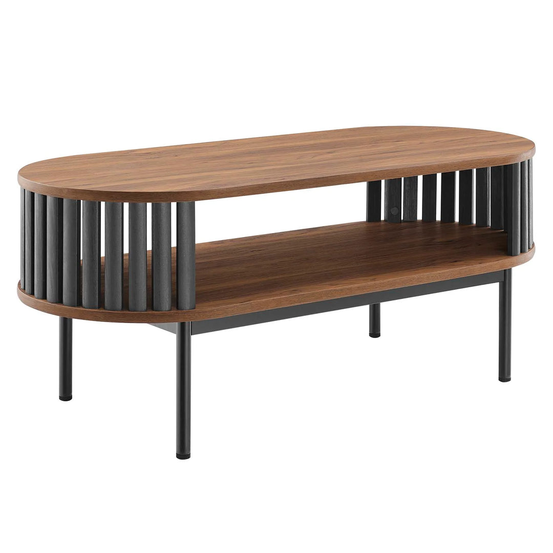 Mesa de centro negra ovalada de madera color nogal Veron.