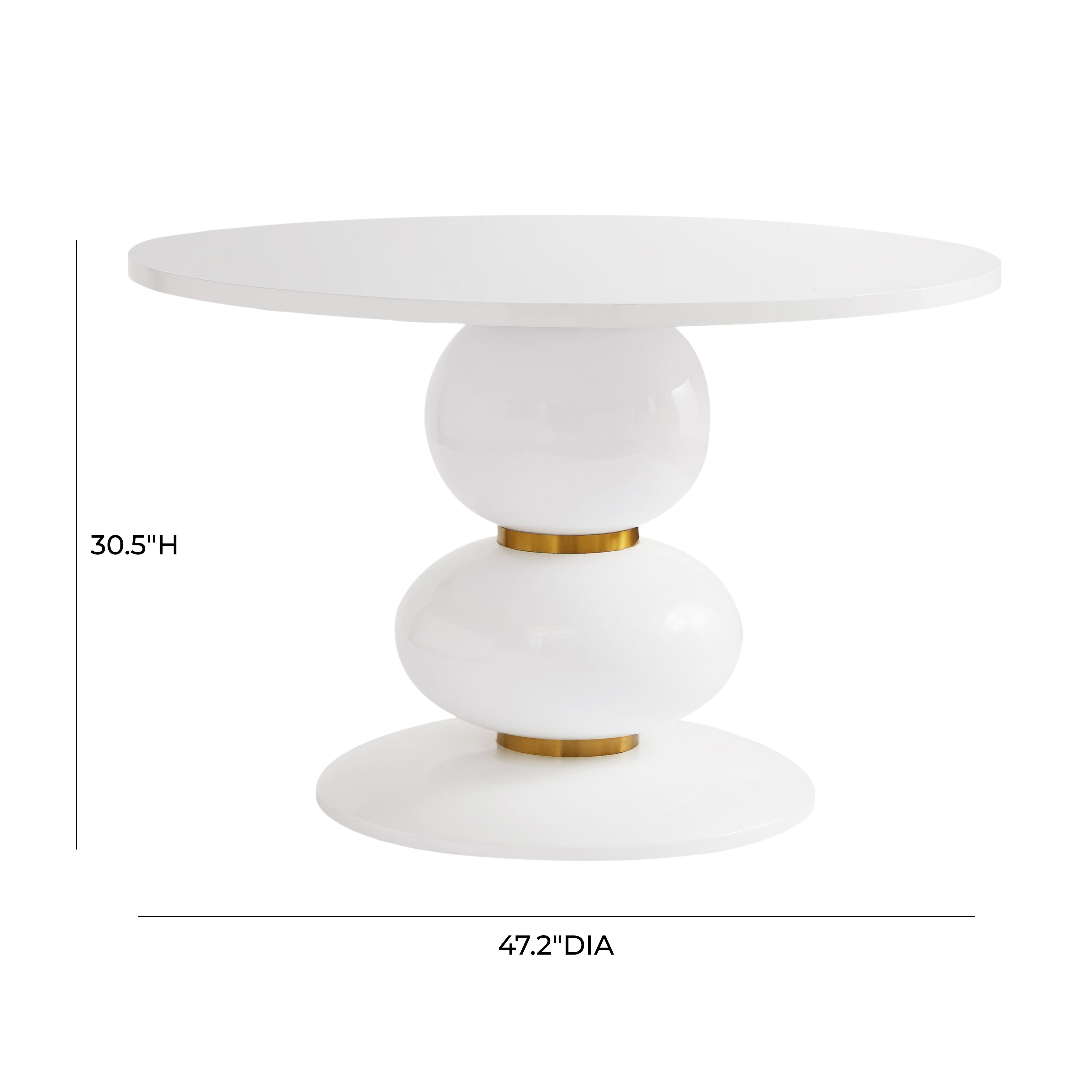 Mesa de comedor blanco redondo de 48” Blain dimensiones.