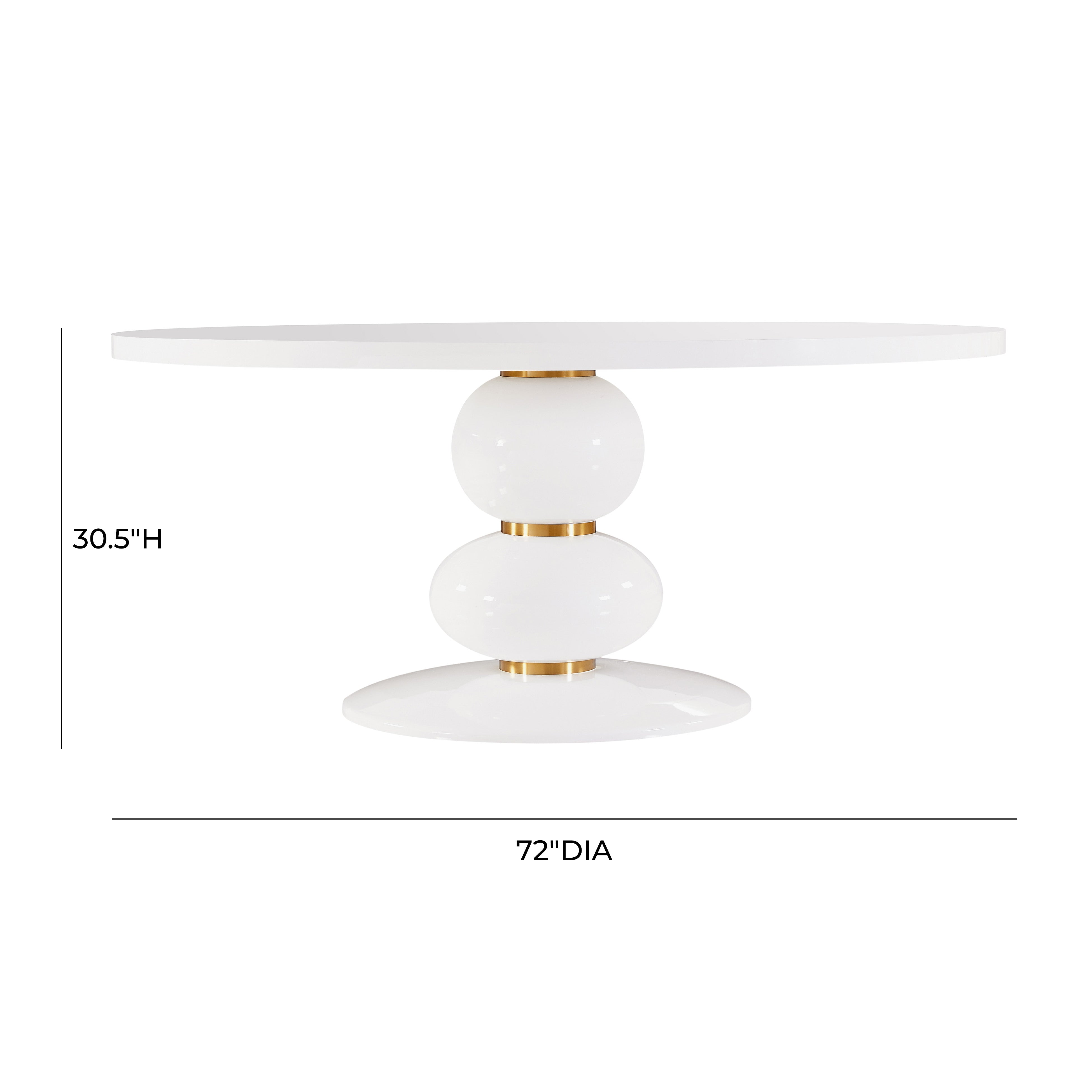 Mesa de comedor blanco redondo de 72” Blain dimensiones.