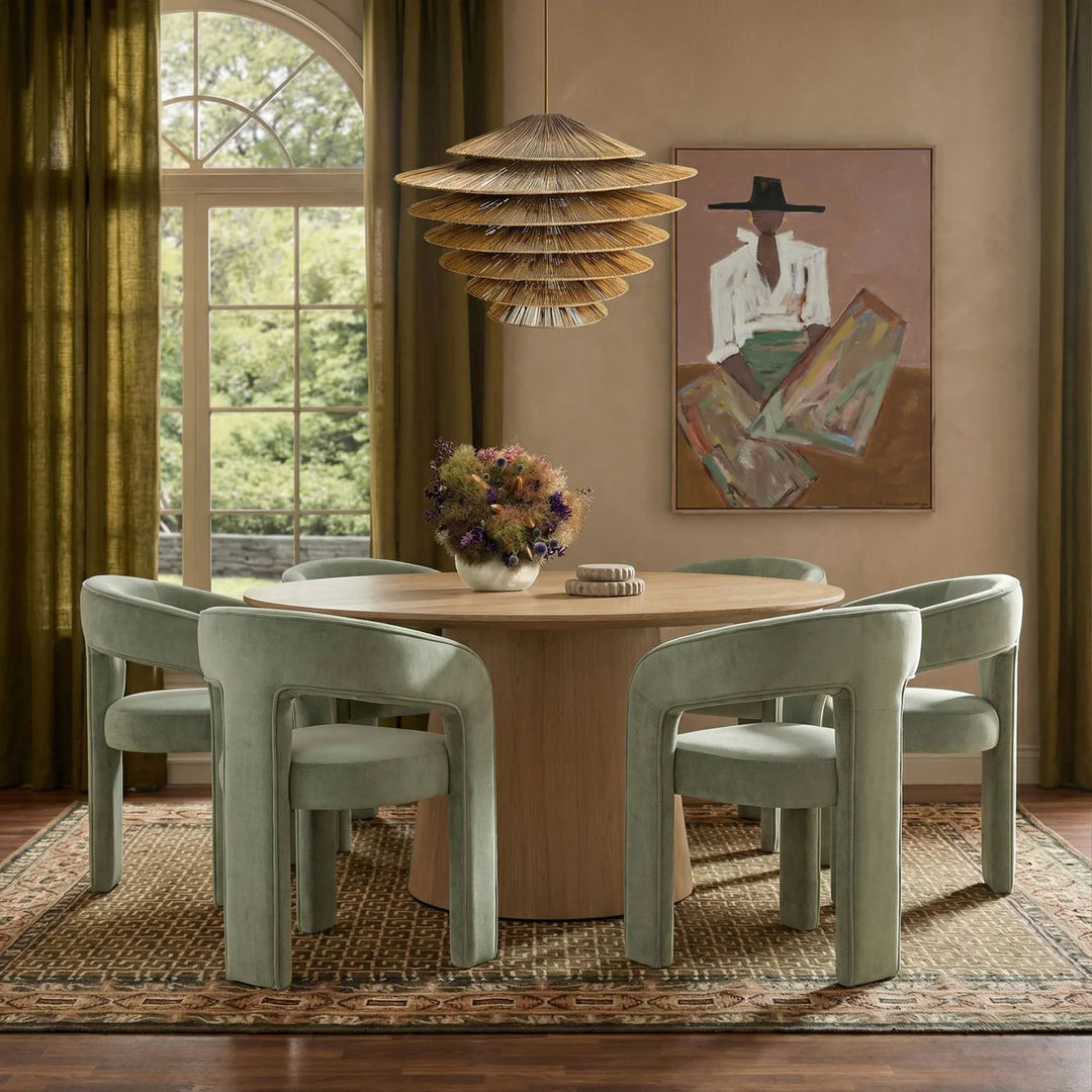 Mesa de comedor de 60" redonda de color roble Feroz