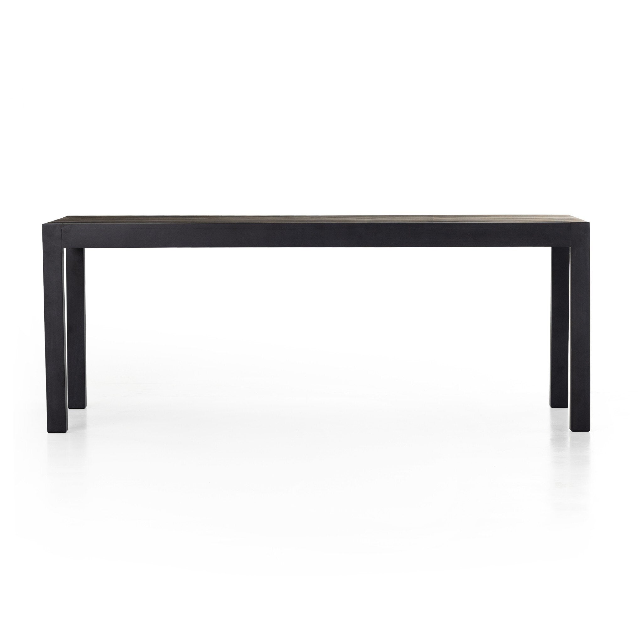 Mesa de comedor de 78” de álamo macizo negro Barsa de frente.