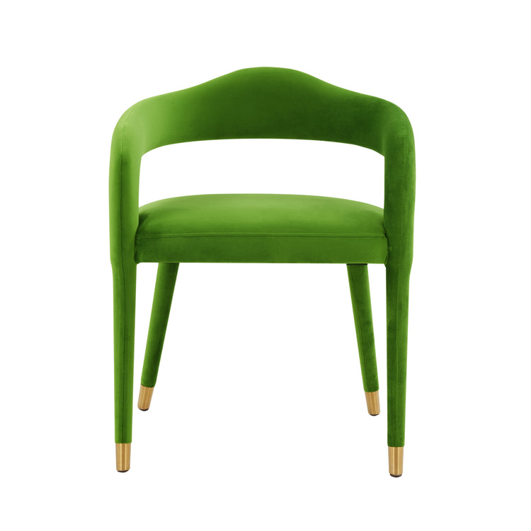 Silla de comedor de tercioleo verde Elián de frente.