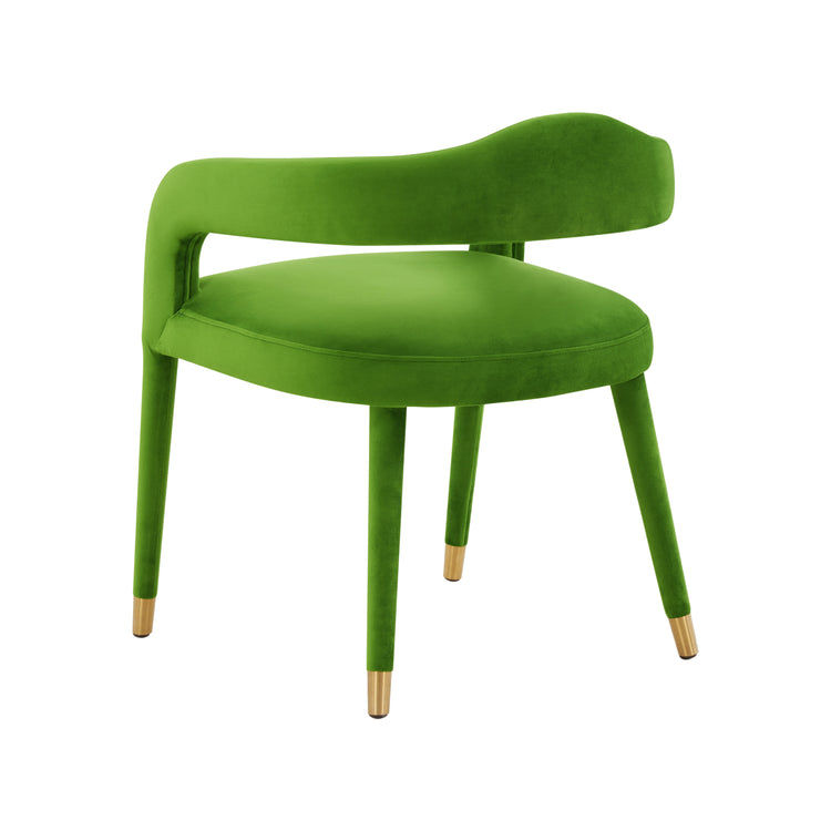 Silla de comedor de tercioleo verde Elián de espaldas.