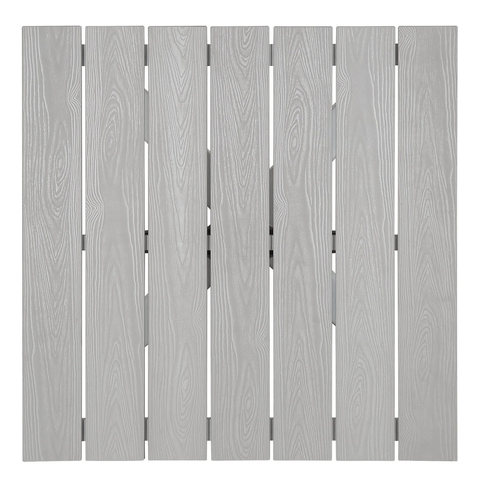Mesa de comedor exterior de 28” de madera sintética y aluminio Lore color gris claro superficie.