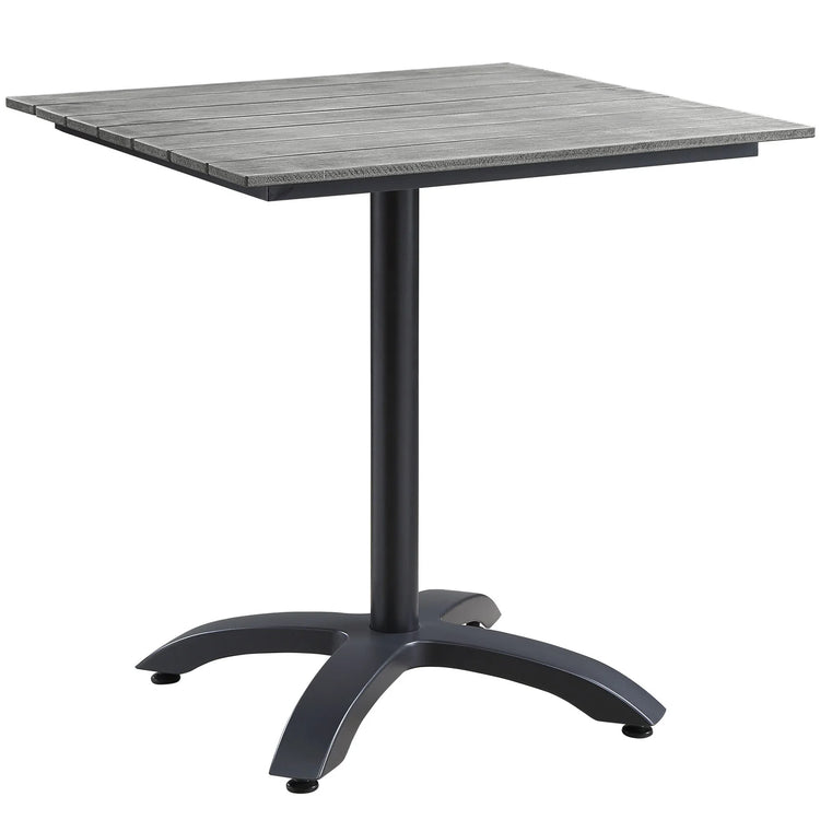 Mesa de comedor exterior de 28” de madera sintética y aluminio Lore color marrón gris.