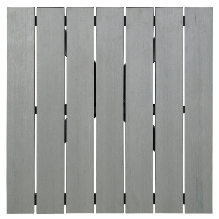 Mesa de comedor exterior de 28” de madera sintética y aluminio Lore color marrón gris superficie.
