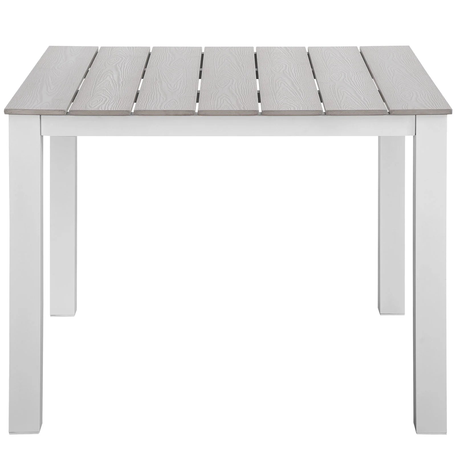 Mesa de comedor exterior de 40” Lore color gris claro de frente.