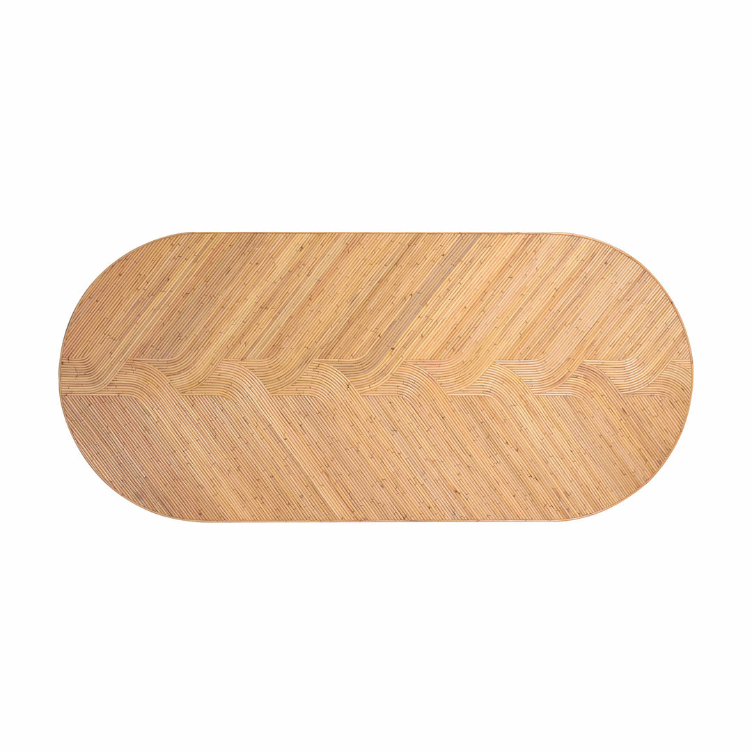Mesa de comedor ovalado de 95” con ratán y vidrio Khalil