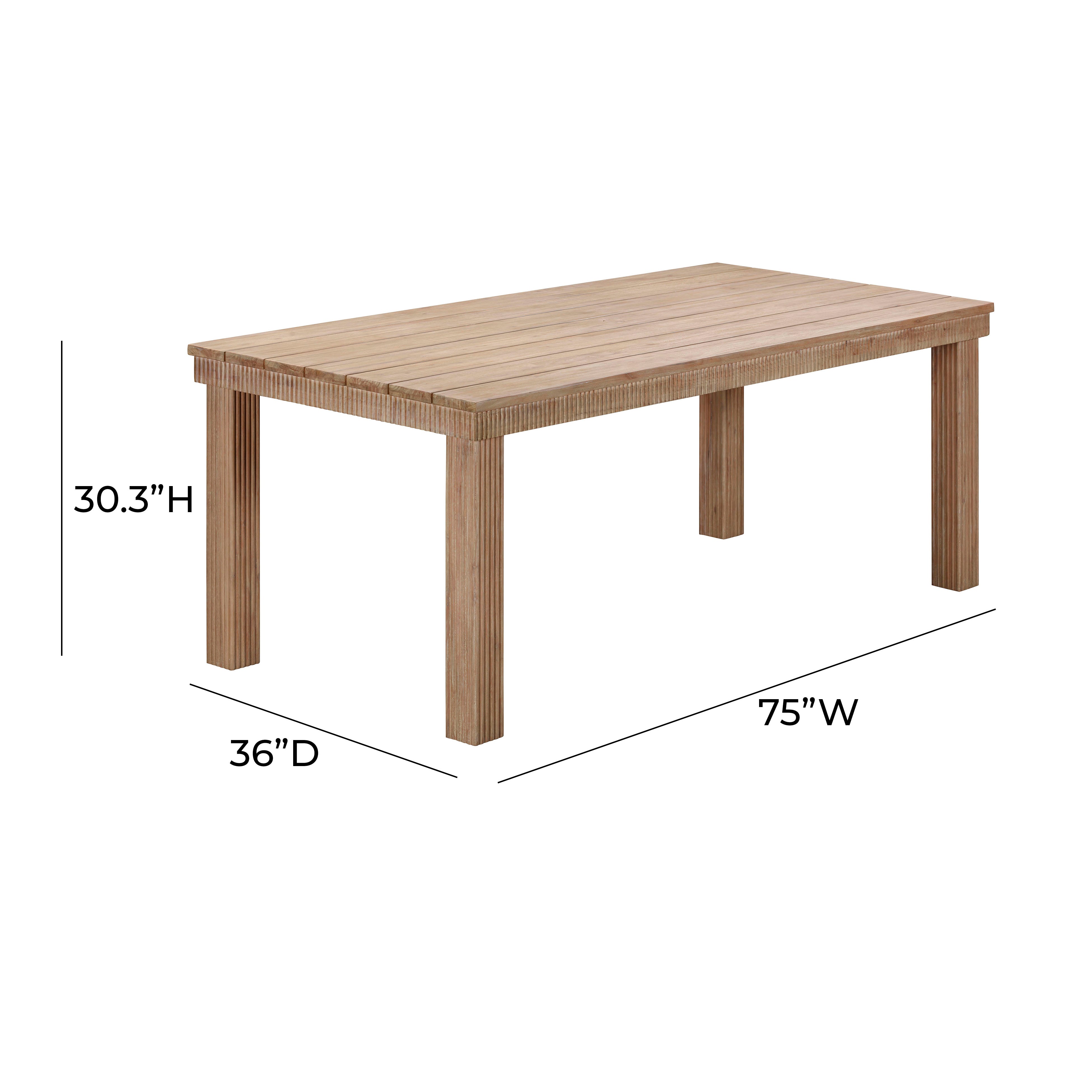 Mesa de comedor rectangular de 75” para exteriores Evodie dimensiones.