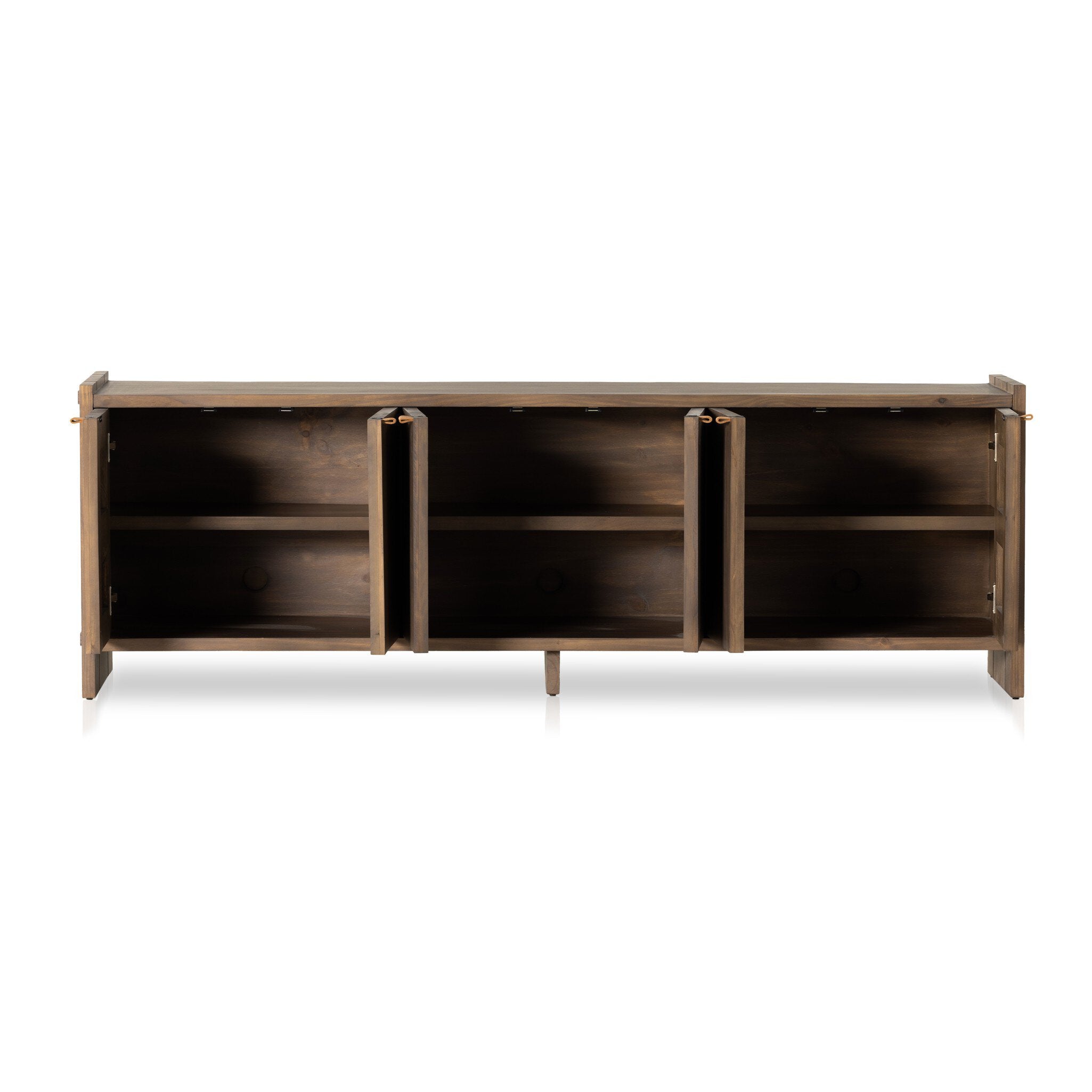 Mesa de consola para tv Cáceres con las puertas abiertas.