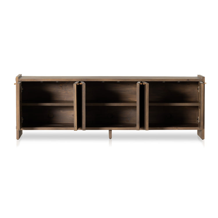 Mesa de consola para tv Cáceres con las puertas abiertas.