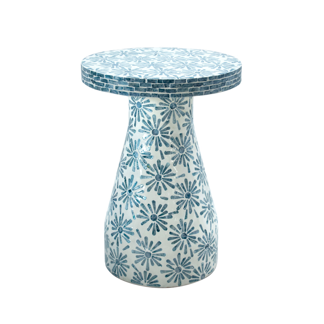 Mesa lateral Astrid azul floral.