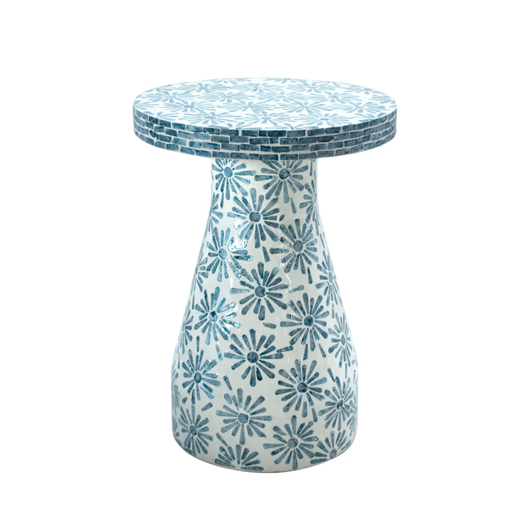 Mesa lateral Astrid azul floral.