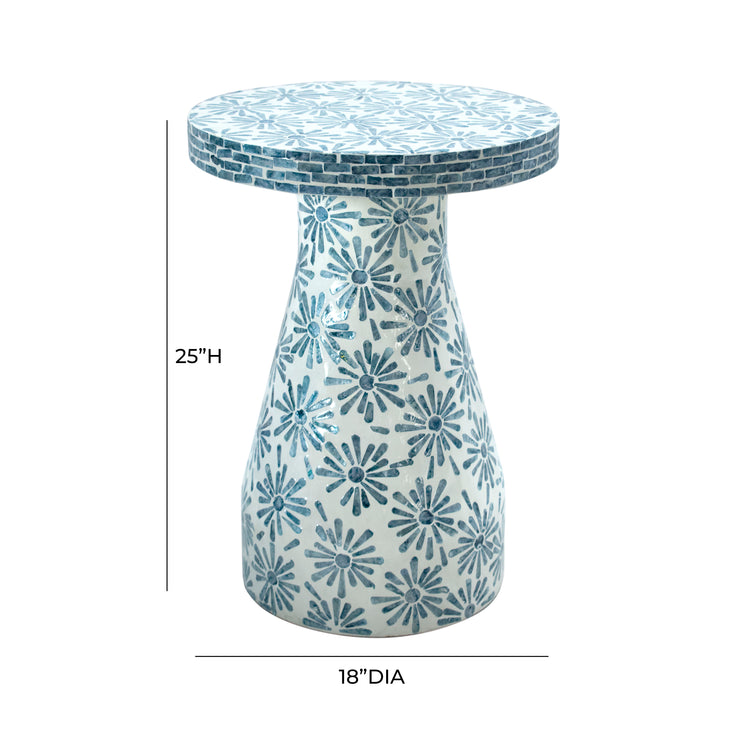 Mesa lateral Astrid azul floral dimensiones.