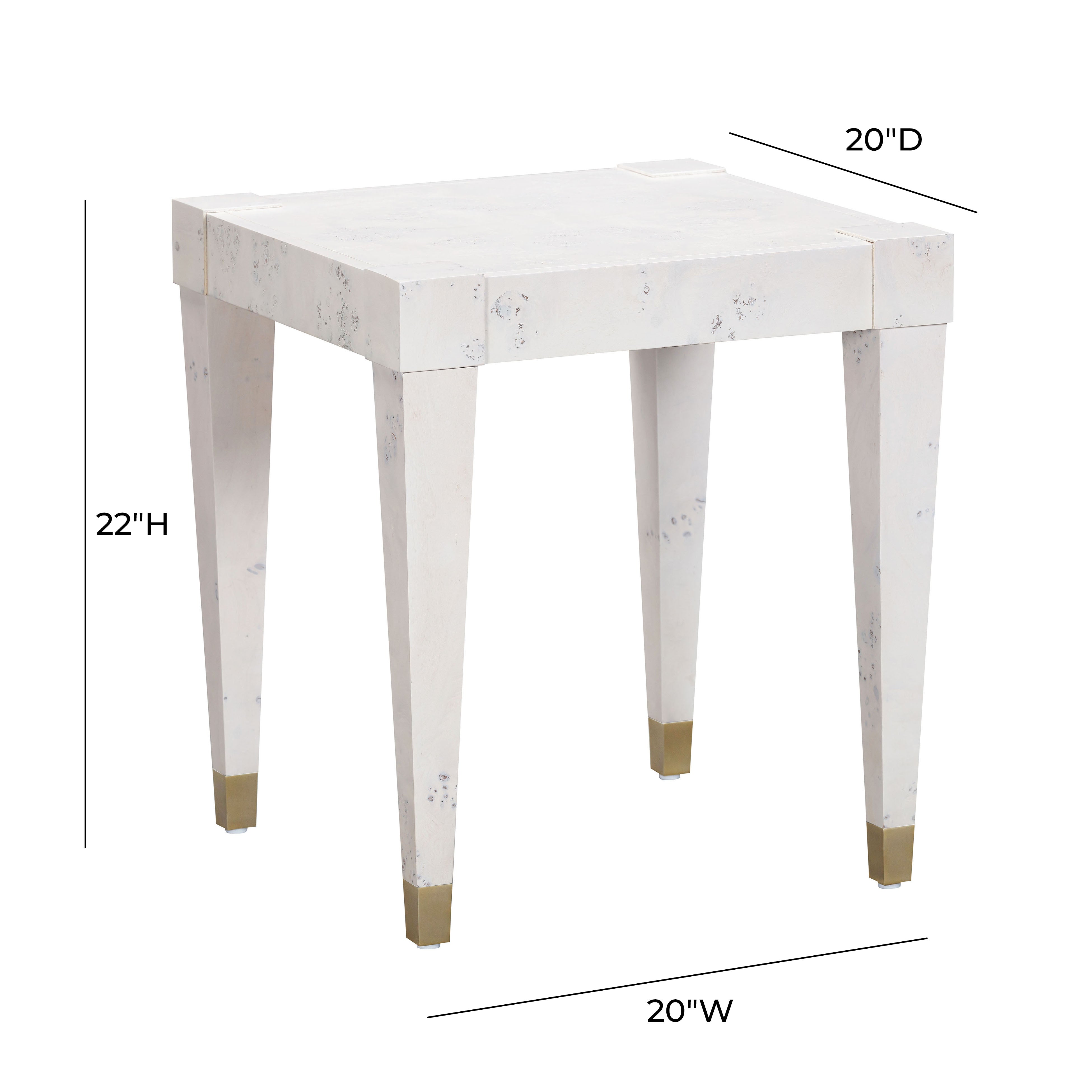 Mesa lateral blanca de madera de acacia con acentos en latón Nobad dimensiones.