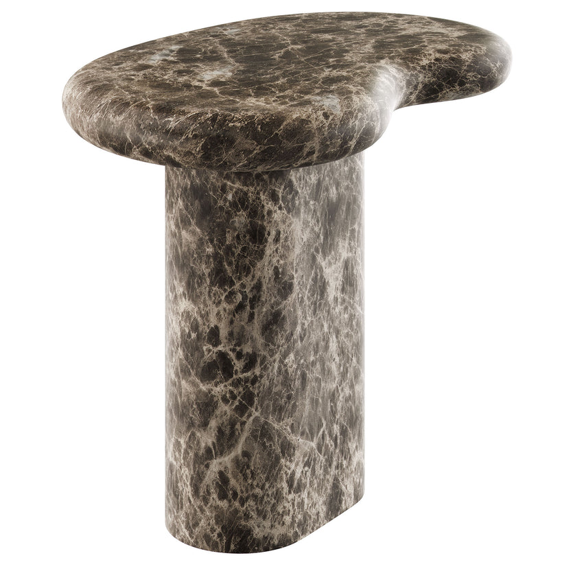 Mesa lateral con forma de riñón para exteriores Eithan color mármol negro emperador.