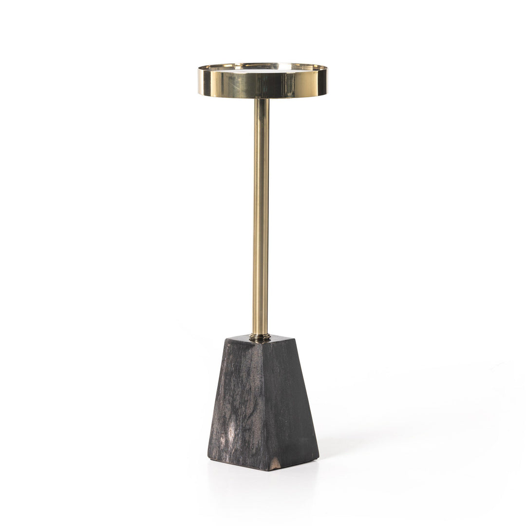 Mesa lateral con madera petrificada y acero inoxidable Letha