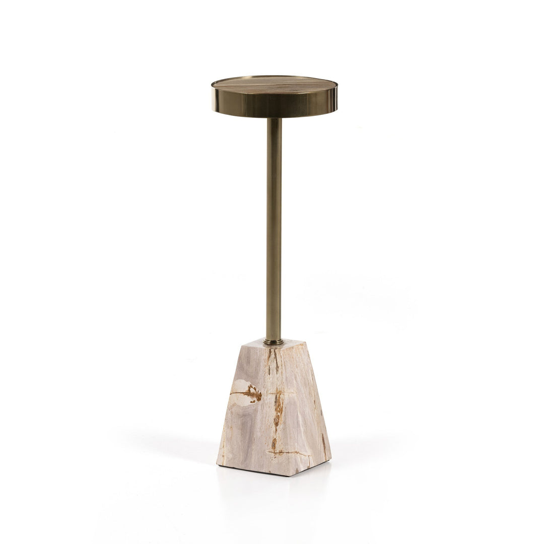 Mesa lateral con madera petrificada y acero inoxidable Letha