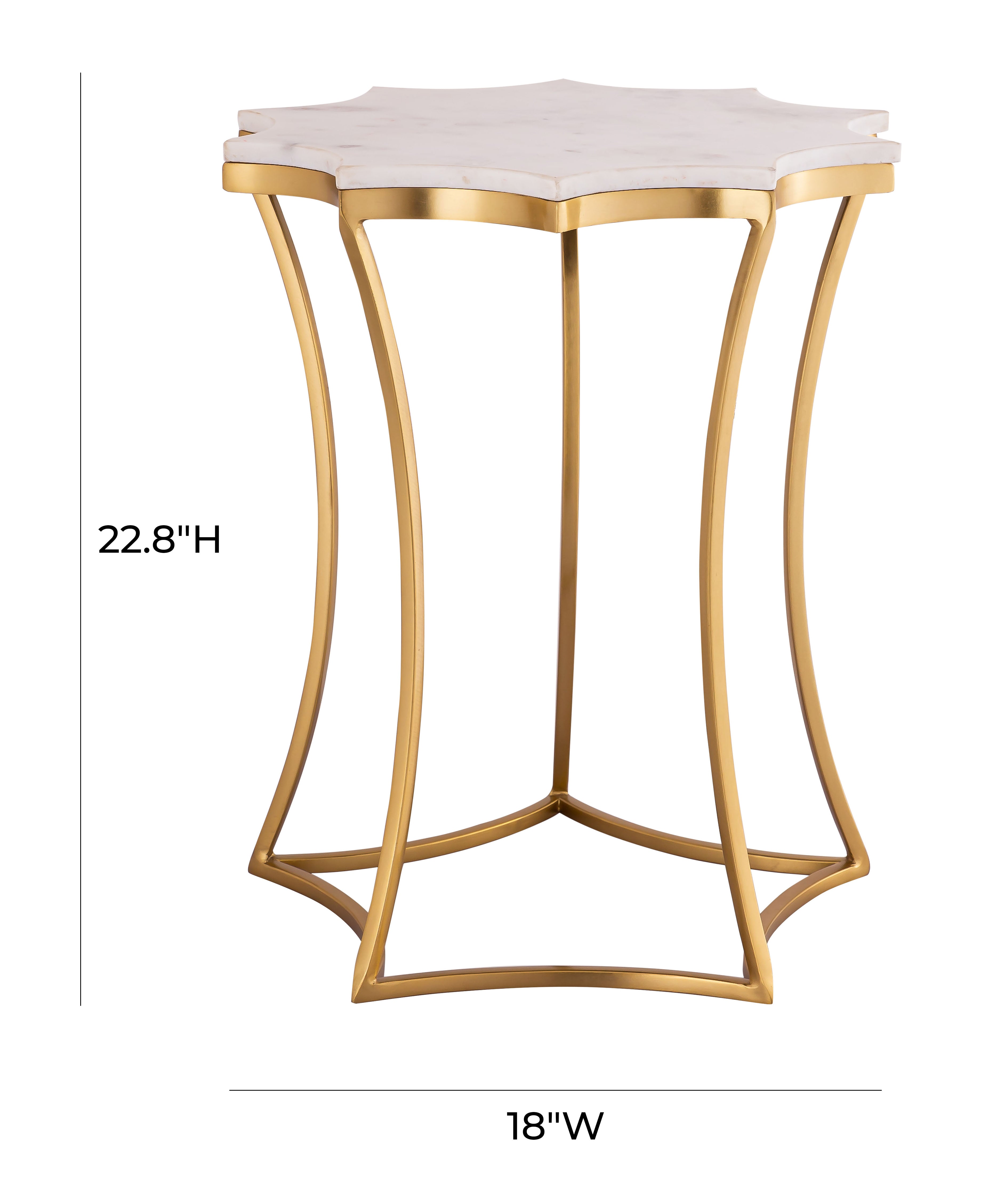 Mesa lateral con mármol blanco estilo estrella Nise dimensiones.