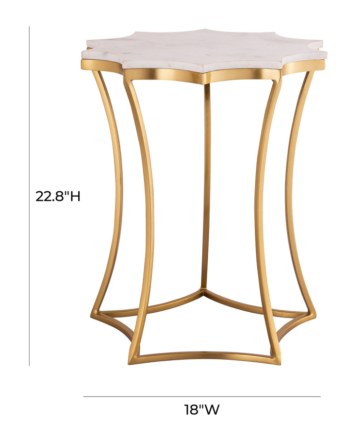 Mesa lateral con mármol blanco estilo estrella Nise dimensiones.