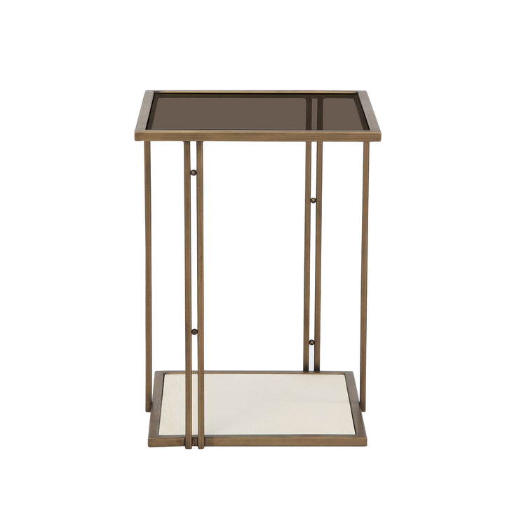Mesa lateral con vidrio ahumado café crema Irene de frente.