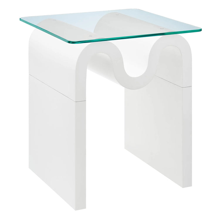 Mesa lateral con vidrio templado Oliver color blanco.