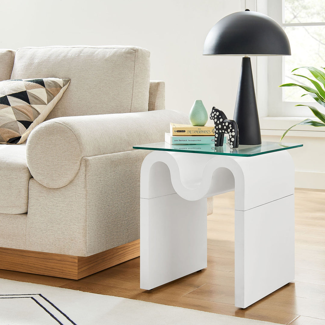 Mesa Lateral ondulada con vidrio templado Oliver