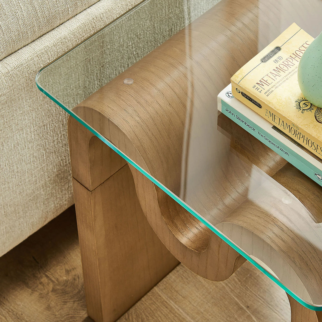 Mesa Lateral ondulada con vidrio templado Oliver