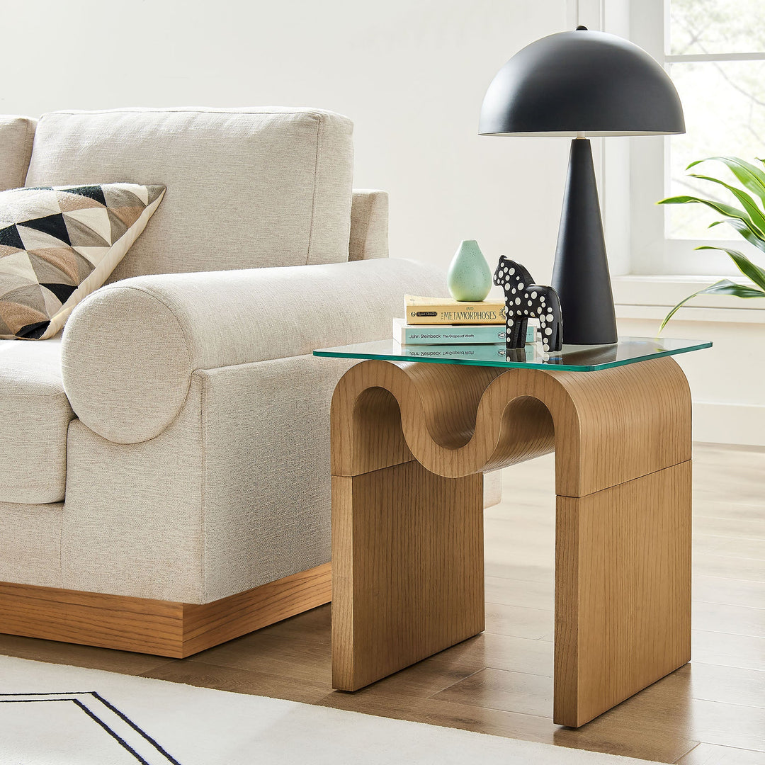 Mesa Lateral ondulada con vidrio templado Oliver