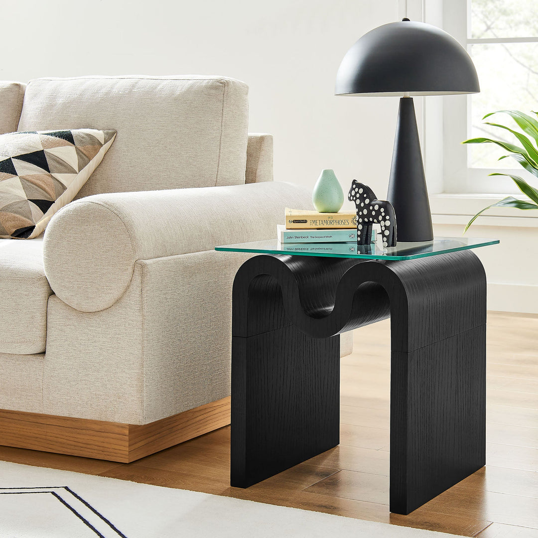 Mesa Lateral ondulada con vidrio templado Oliver