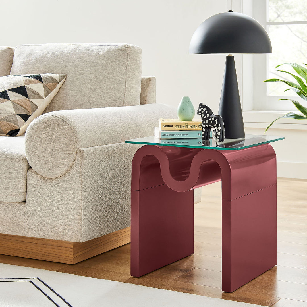 Mesa Lateral ondulada con vidrio templado Oliver