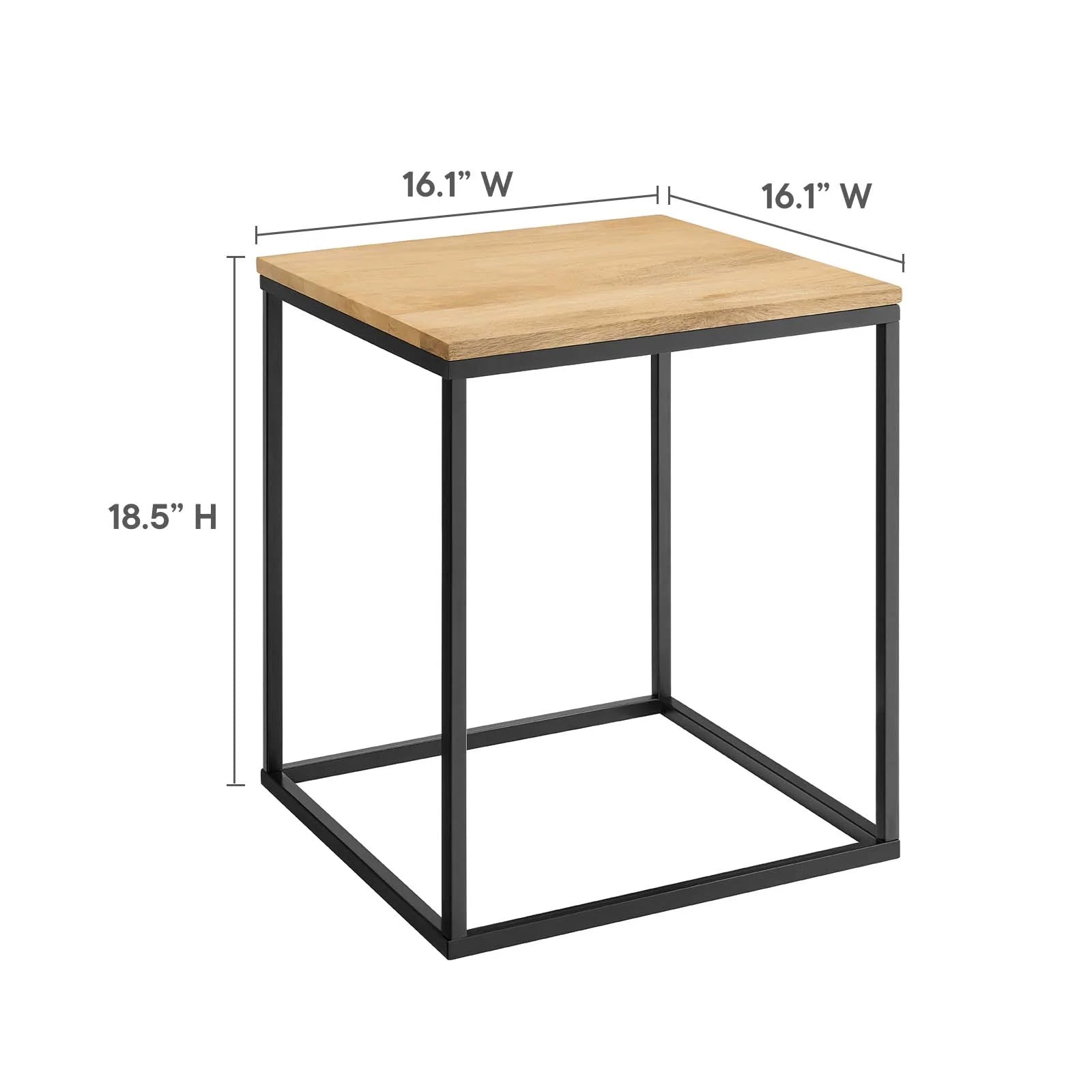 Mesa lateral cuadrada de madera y metal Elmer dimensiones.