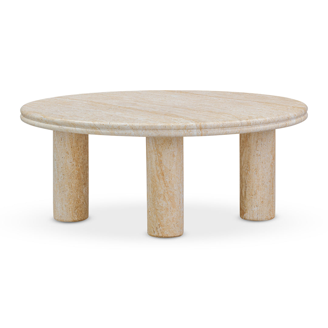 Mesa lateral de 32” redondo imitación travertino Elene.