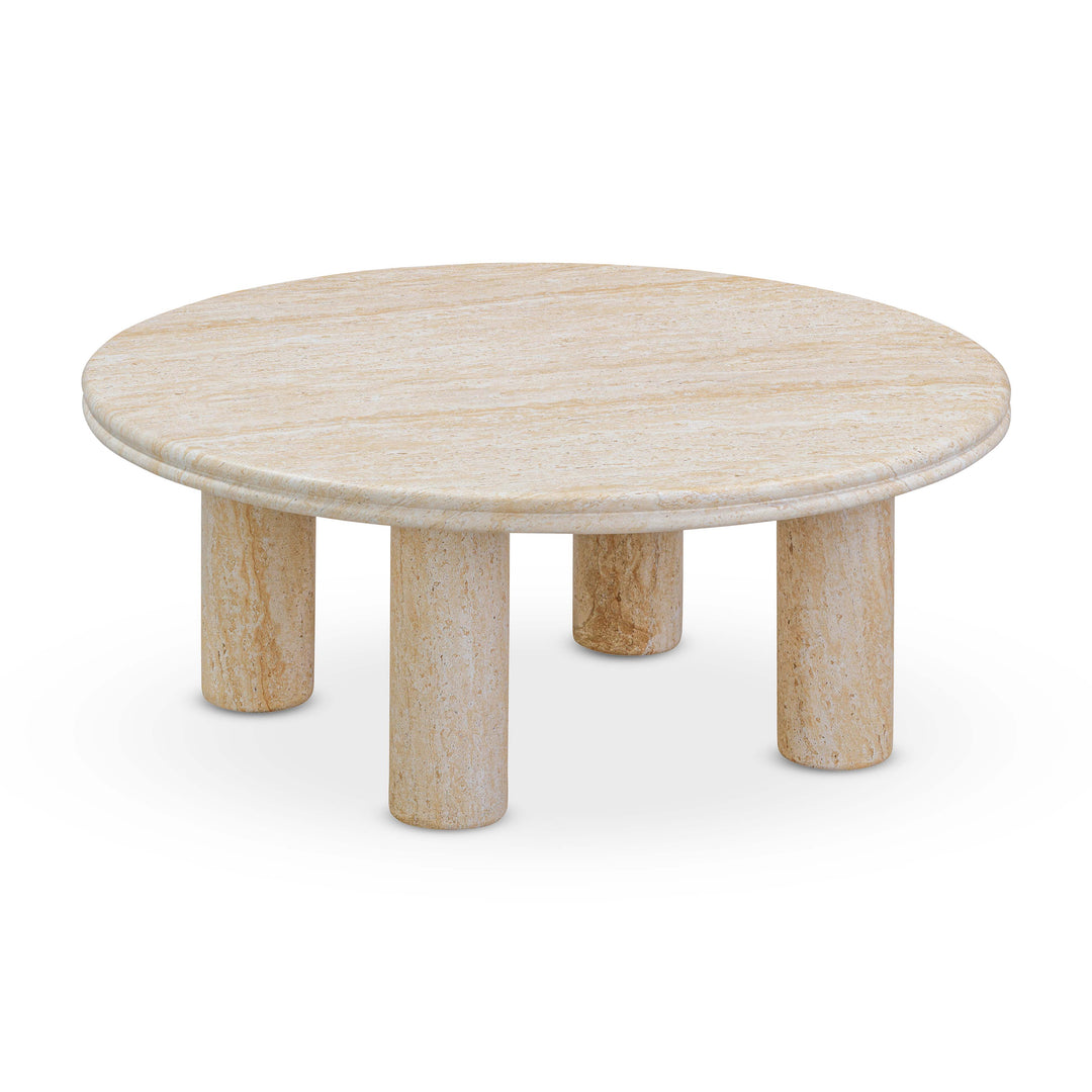 Mesa lateral de 32” redondo imitación travertino Elene
