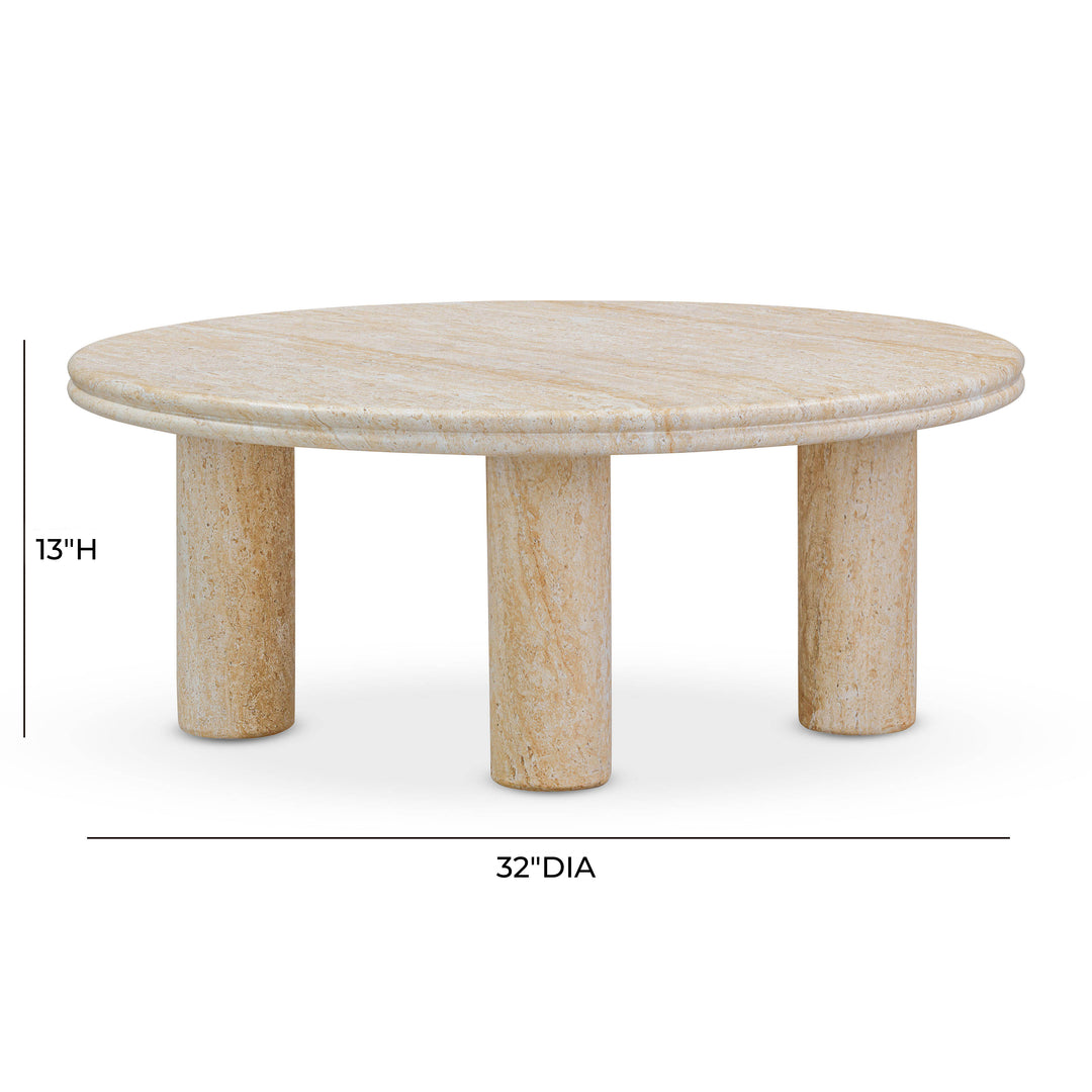 Mesa lateral de 32” redondo imitación travertino Elene