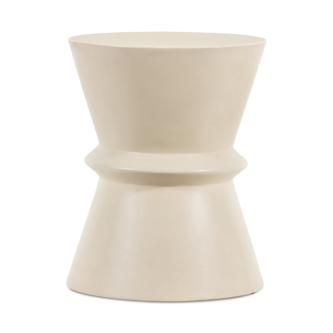 Mesa lateral de hormigón en reloj de arena Lidia color pergamino blanco.