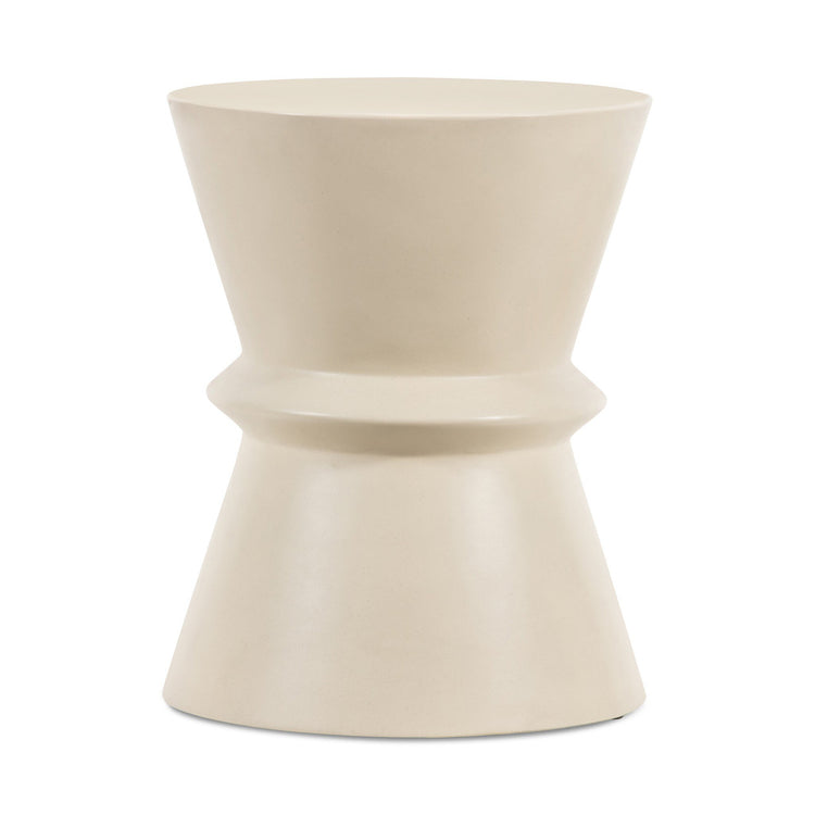 Mesa lateral de hormigón en reloj de arena Lidia color pergamino blanco.