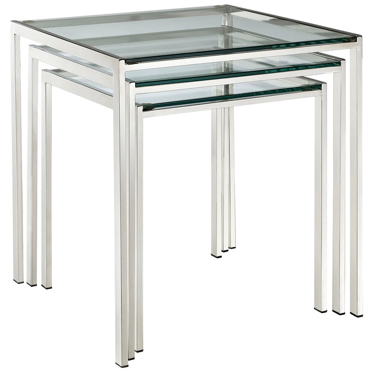 Mesa lateral estilo nido de acero inoxidable y vidrio templado Griselda.