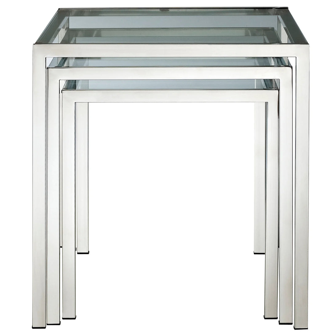 Mesa lateral estilo nido de acero inoxidable y vidrio templado Griselda