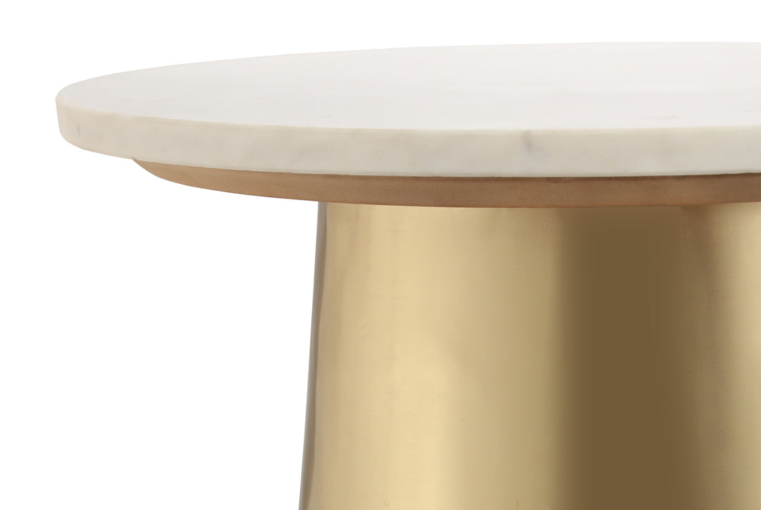 Mesa lateral moderna circular dorada con mármol blanco Oval