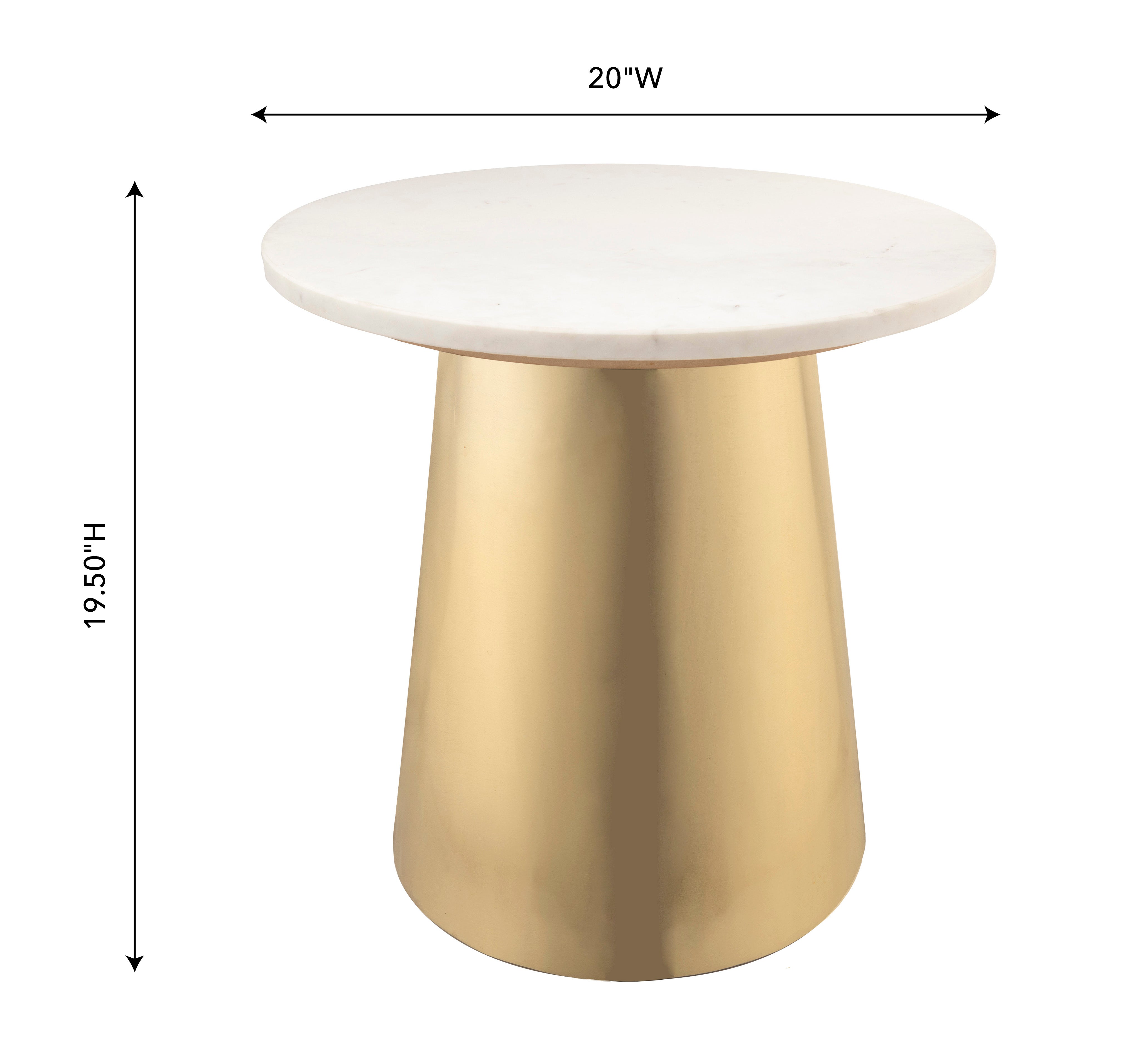 Mesa lateral moderna circular dorada con mármol blanco Oval dimensiones.